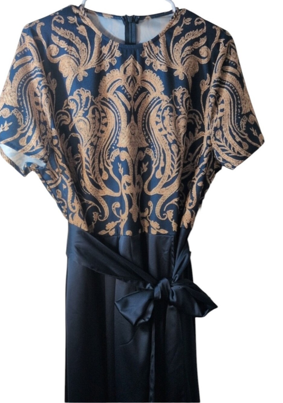Classy, Navy and Gold Metallic Embroidered High-Low Dress, Size 3XL